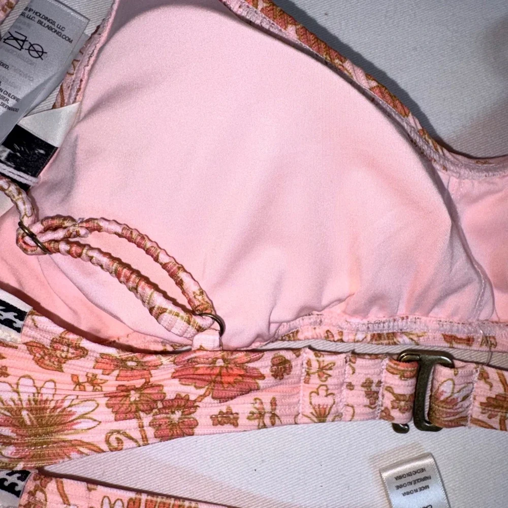 Billabong Bikini Set Medium Pink Floral NEW High Waist Ribbed Retro Rose Set